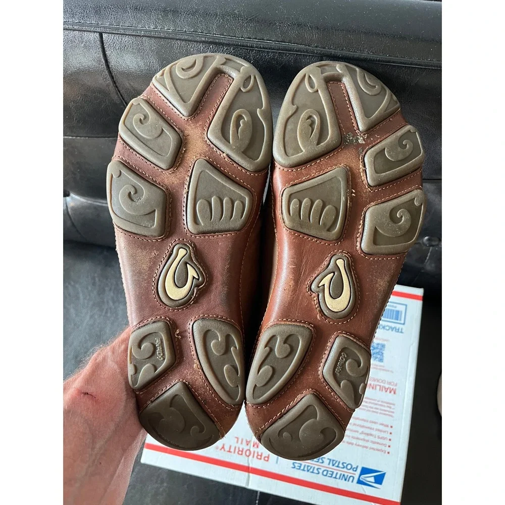OluKai Moloa Brown Leather Slip On Loafers